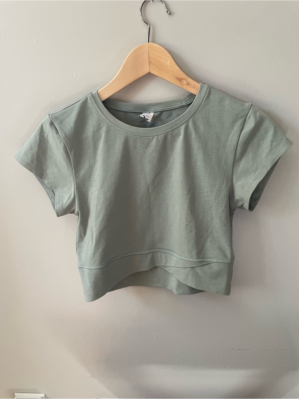 JoyLab Cropped Crewneck Tee in Sage Green - sz S
